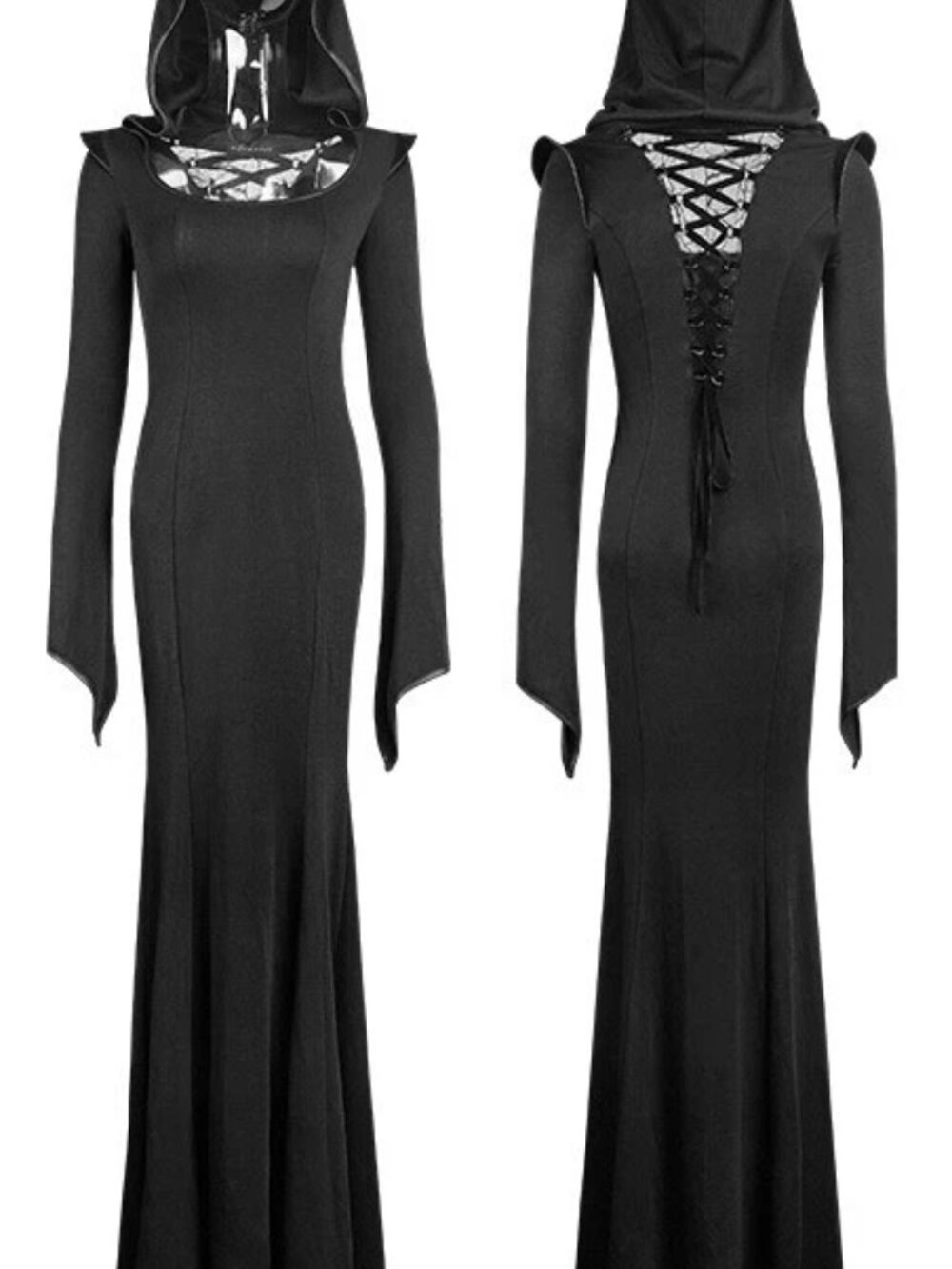 Vintage Punk Rave Enchantress Hooded Maxi Dress - Size XL